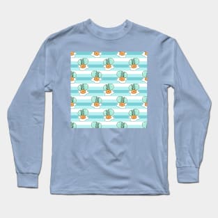 Crack Egg Yolk Blue Striped Pattern Long Sleeve T-Shirt